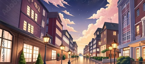 Art for anime series. City. SunSet. AI generated art illustration. #547507773