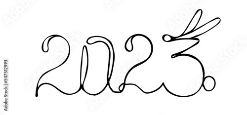 Line art singl isolated inscription 2023 on the white backgraund. Vector illustration.