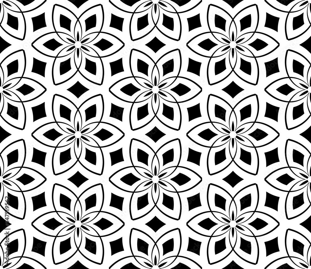 Seamless Geometric Floral Pattern. Black and White Texture. Seamless Geometric Floral Pattern. Black and White Texture.