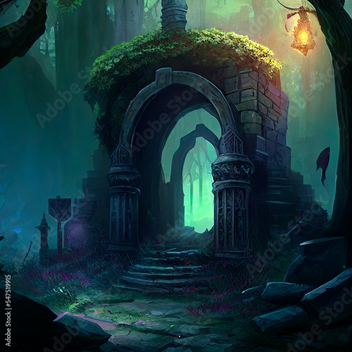 ancient castle ruins - fantasy portal leading to the abyssal realm