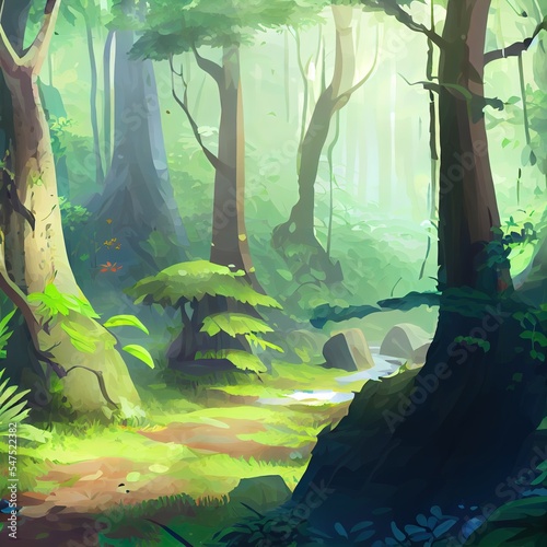 Forest. Realistic Style. Video Game Digital CG Artwork, Concept Illustration, Realistic Cartoon Style Scene Design
