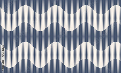 Abstract art seamless geometric background with vertical lines. Optical illusion with waves and transition.