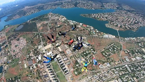 Skydivers jumping above Brasilia, DF, Brazil. photo