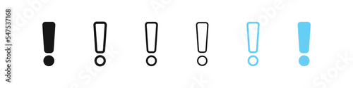 Exclamation mark icon. Attention symbol. Blue and black caution icons. Warning sign. Vector sign.