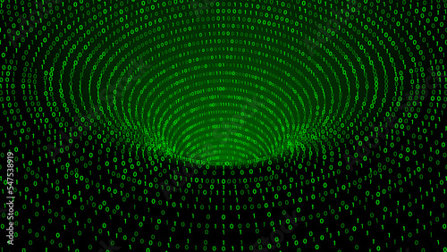 Deep data vortex. Funnel with binary data matrix  digital tunnel and internet portal vector abstract illustration
