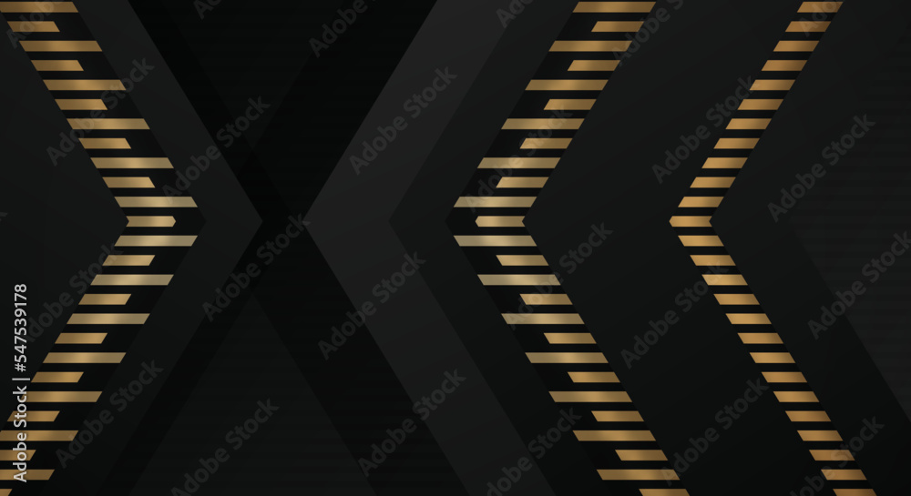 Obraz premium Abstract Dark Black Background with Gold Line Arrow Direction Geometric Triangle Design Modern Futuristic