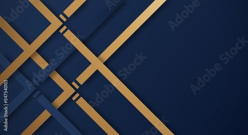 Abstract Dark Blue 3D Background with Gold and Blue Lines Paper Cut Style Textured. Usable for Decorative web layout, Poster, Banner, Corporate Brochure and Seminar Template Design