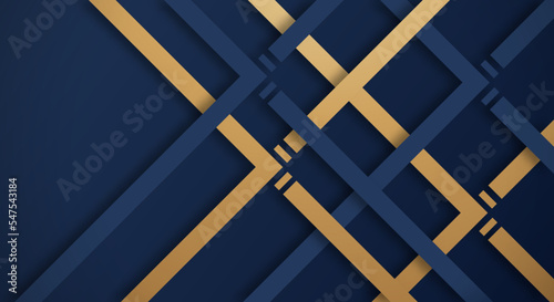 Abstract Dark Blue 3D Background with Gold and Blue Lines Paper Cut Style Textured. Usable for Decorative web layout, Poster, Banner, Corporate Brochure and Seminar Template Design