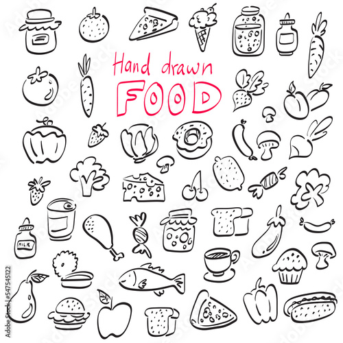 food icon set illustration vector hand drawn isolated on white background line art.