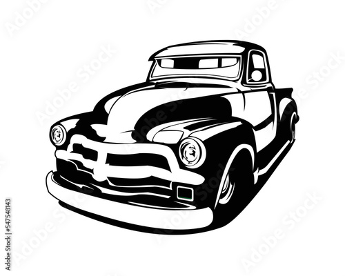 silhouette of old american truck isolated on white background seen from front. best for semi truck industry