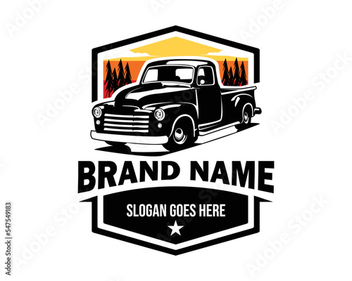 american old truck logo. The best vector illustration for the truck car industry. isolated background view of sunset view from the side.