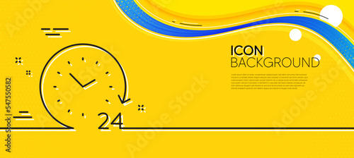 24 hours time line icon. Abstract yellow background. Clock sign. Watch symbol. Minimal 24 hours line icon. Wave banner concept. Vector