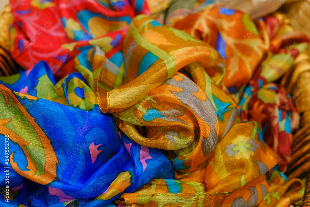 Some multicolored fabric can be used as background. top view