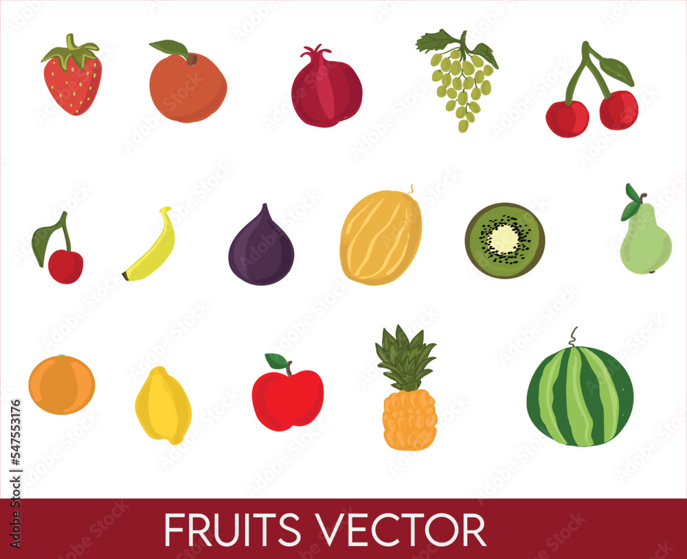 Set of fruit vector. Hand drawing fruits vector illustration Set of fruit vector. Hand drawing fruits vector illustration