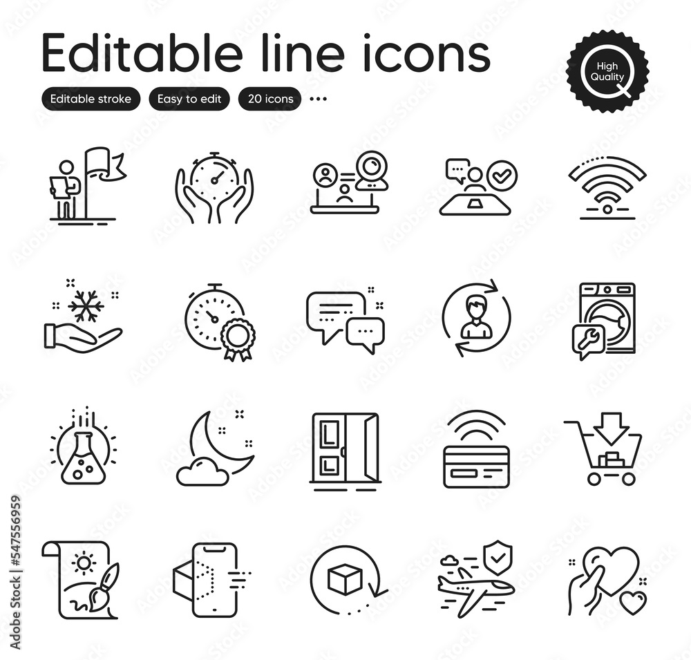 Set of Business outline icons. Contains icons as Creative painting, Shopping and Wifi elements. Timer, Video conference, Flight insurance web signs. Leadership, Hold heart. Vector Set of Business outline icons. Contains icons as Creative painting, Shopping and Wifi elements. Timer, Video conference, Flight insurance web signs. Leadership, Hold heart. Vector