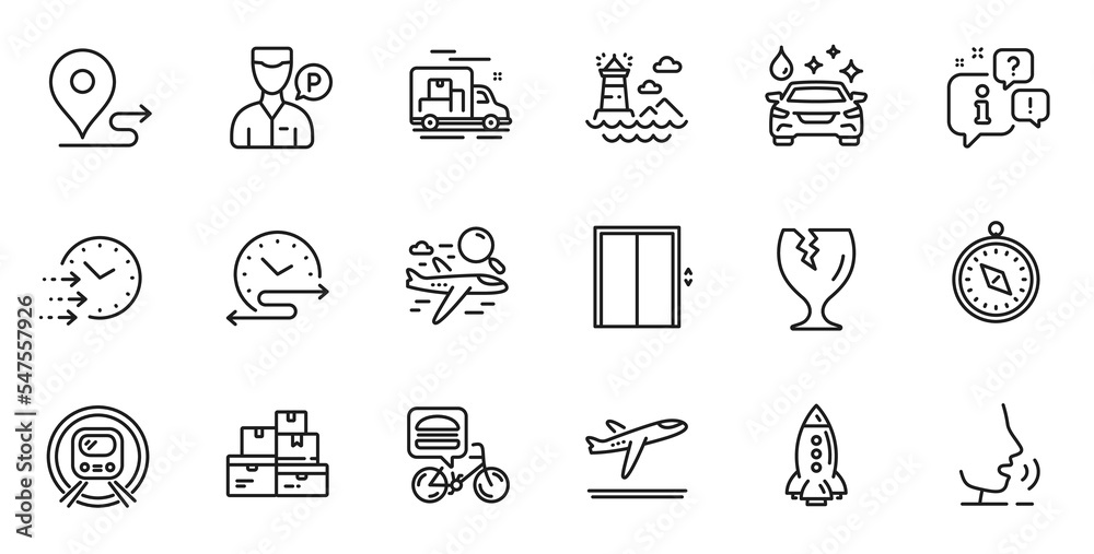 Outline set of Time schedule, Food delivery and Delivery time line icons for web application. Talk, information, delivery truck outline icon. Include Journey, Rocket, Lighthouse icons. Vector Outline set of Time schedule, Food delivery and Delivery time line icons for web application. Talk, information, delivery truck outline icon. Include Journey, Rocket, Lighthouse icons. Vector