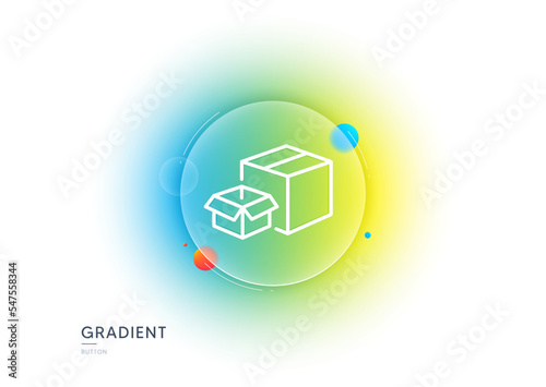 Packing boxes line icon. Gradient blur button with glassmorphism. Delivery parcel sign. Cargo box symbol. Transparent glass design. Packing boxes line icon. Vector
