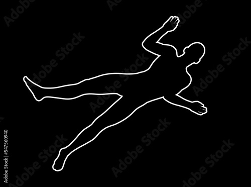 Illustration of victim crime outline silhouette on black background.