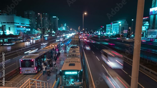 istanbul  NightTraffic And Public Transport Metrobus Time Lapse. City Traffic photo