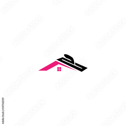 Modern home plastering logo design vector. Exterior and interior house work logo with plastering trowel and house design vector