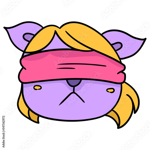 Vector illustration of a cute cartoon character with tied eyes