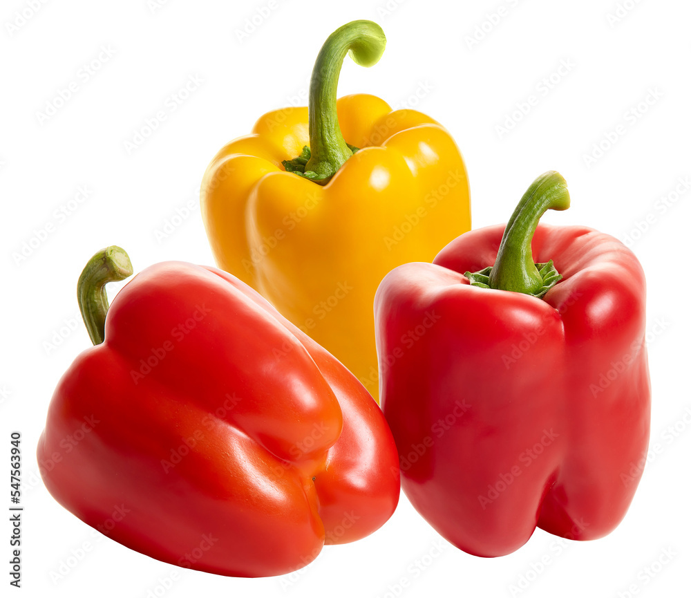 PNG. Paprika red and yellow on a white background. Isolate