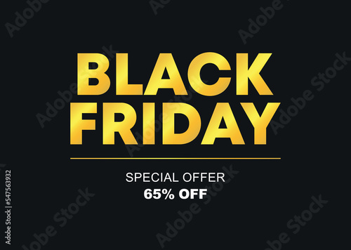 65% off. Golden Black Friday Special Offer. Vector illustration price discount. Campaign for retail, stores