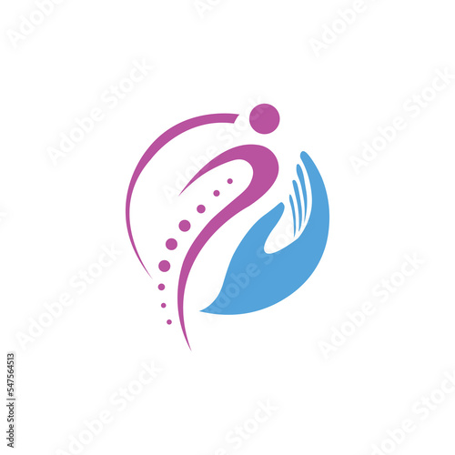 simple chiropractic logo. shilhouette of actve people and spine. spinal care vector template illustration