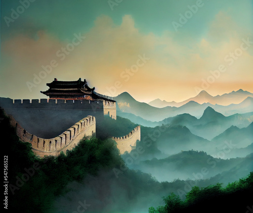 Landscape with the Great Wall of China. Treasures of China.