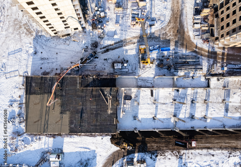 View of the construction site in winter