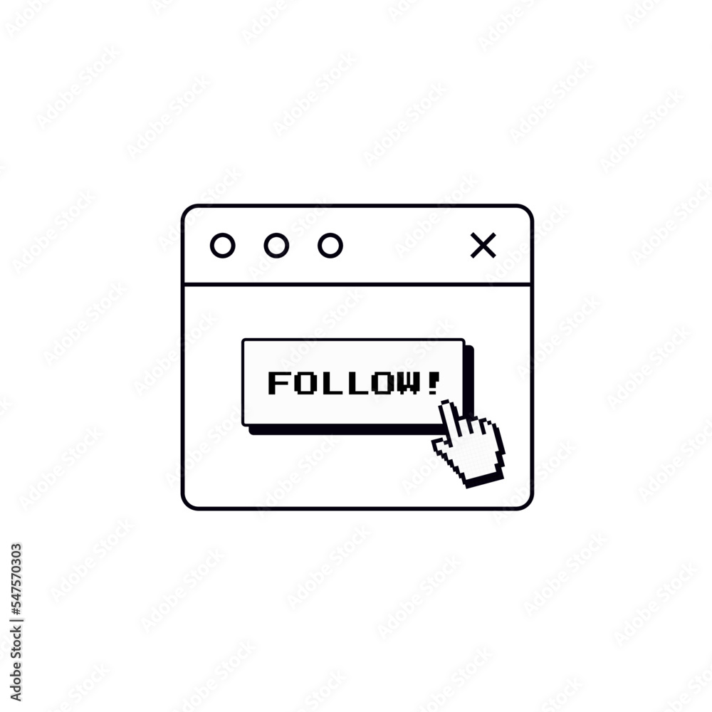Follow Social Media Banner Template. Clear White Design. Neubrutalist Y2K Pixel Retro Game Illustration. Button for Making Followers. Pink and Yellow. Follow Social Media Banner Template. Clear White Design. Neubrutalist Y2K Pixel Retro Game Illustration. Button for Making Followers. Pink and Yellow.
