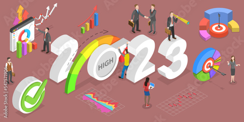 3D Isometric Flat Vector Conceptual Illustration of Effective Performance Management In New Year 2023, Company Development Strategy