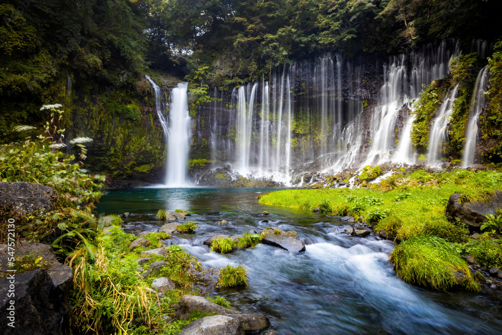 Scenic view of shira-ito waterfalls on summer day in Japan Scenic view of shira-ito waterfalls on summer day in Japan