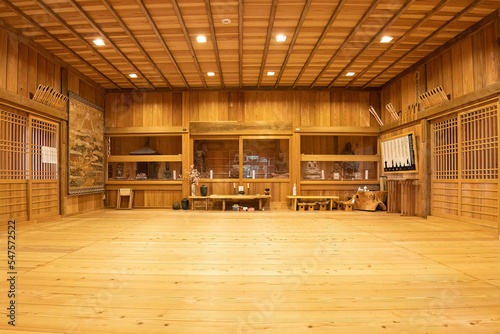 Old buddist temple wooden interior Japan worship place photo