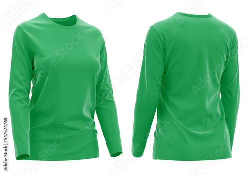 T-shirt Round neck Long sleeve ladies Front and Back 3D rendering ( Green )