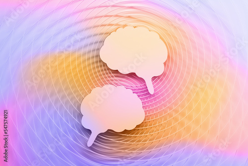 Illustration with communicating brains, concept with brain waves