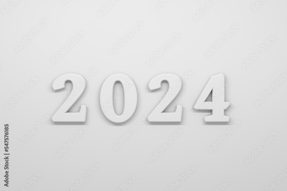 Simple white greeting card with year 2024 numbers on white background Simple white greeting card with year 2024 numbers on white background