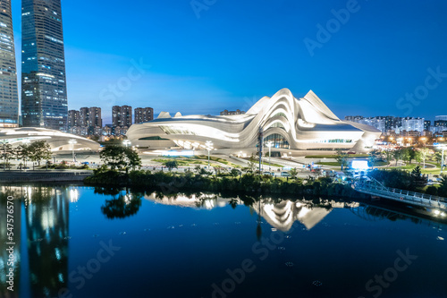 Night view of Meixi Lake Park in Changsha, Hunan Province, China photo