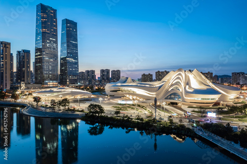 Night view of Meixi Lake Park in Changsha, Hunan Province, China photo