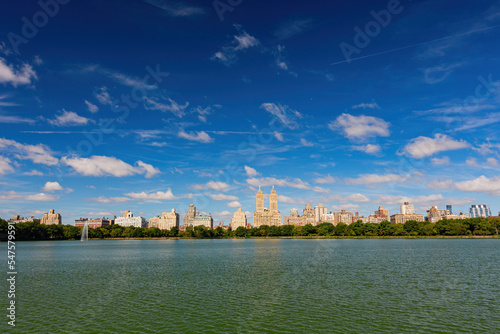 Sunny view of Jacqueline Kennedy Onassis Reservoir in Central Park