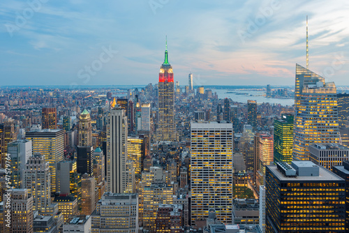 Night aerial view of New York City cityscape