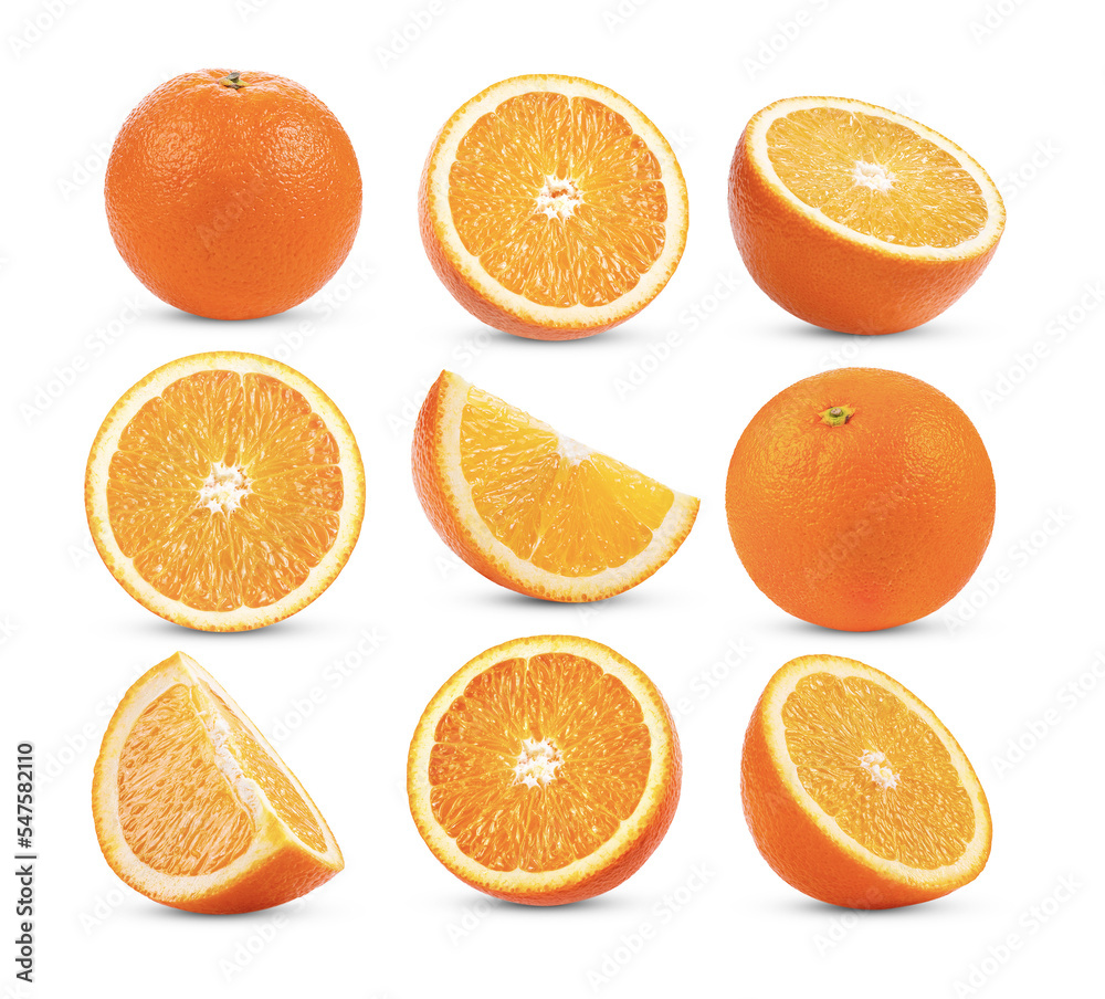Set of orange fruit isolated on transparent png - obrazy, fototapety, plakaty 