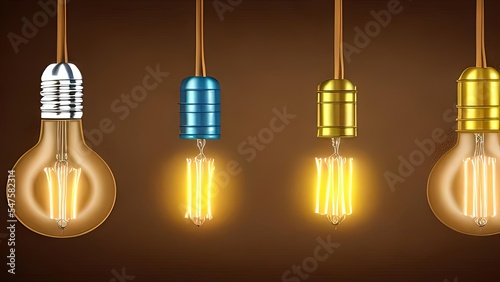 Light bulb in an interesting design illustration of the glow of a lamp with an incandescent wire, Beautiful retro luxury interior bulb lighting lamp decor glowing in dark. photo