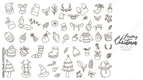 Set of Christmas and New Year Element collection with seasonal   cartoon vector