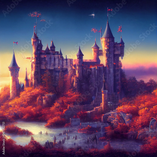fantasy castle, long shot, landscape, wallpaper © surassawadee