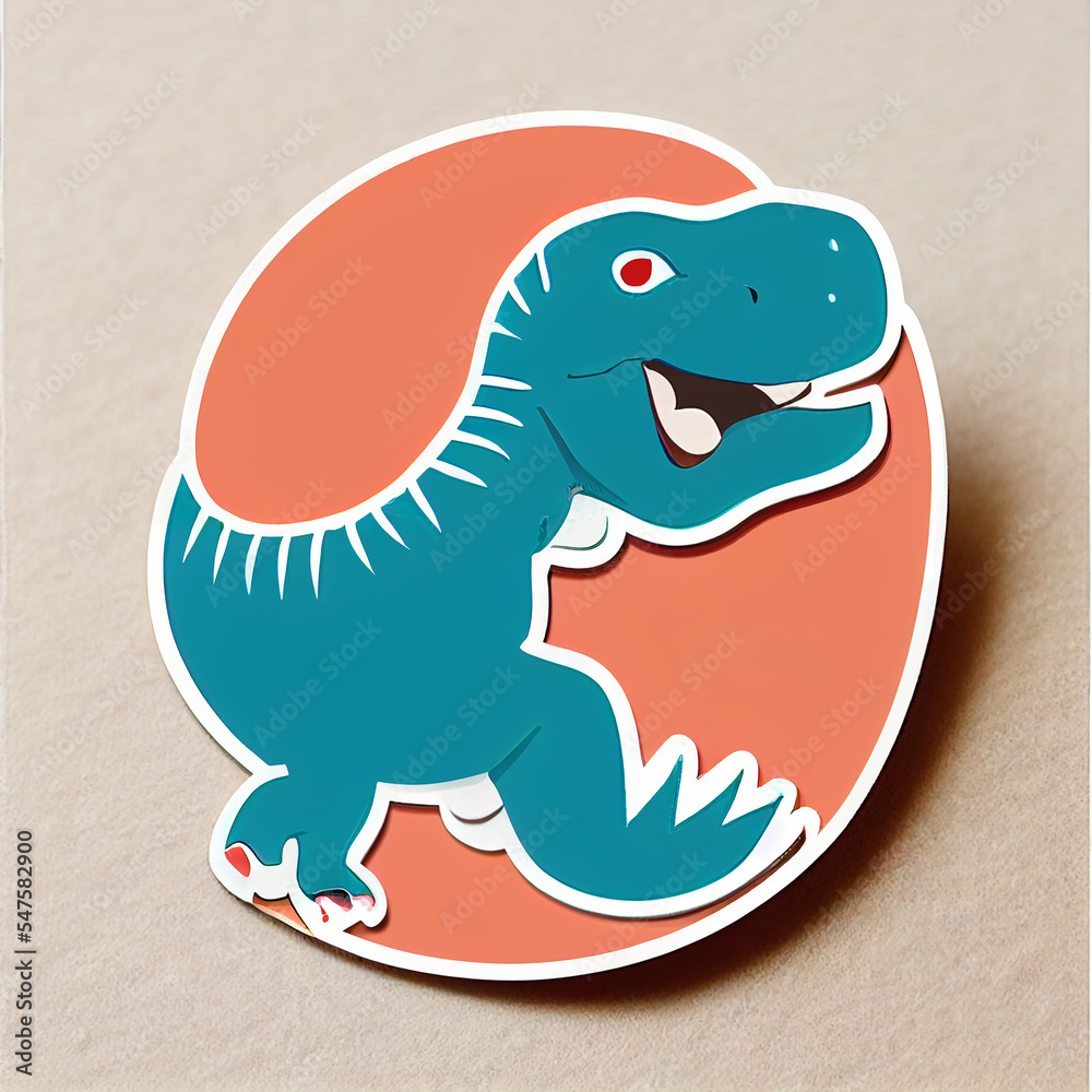 cute rounded dinosaur roaring, sticker