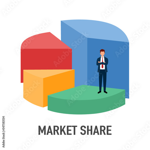 Market share pie chart concept vector illustration on white background.