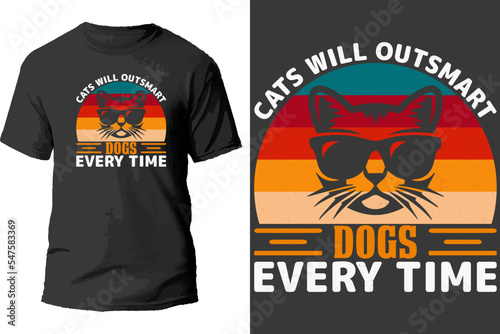 Cats will outsmart dogs every time t shirt design.