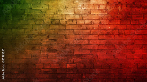 vintage brick wall Christmas background, neon red green wallpaper grunge texture