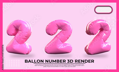 Bundle of 3D Render number 2 balloon color pink transparent 